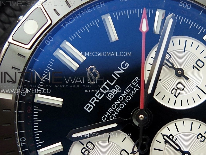 Chronomat B01 44mm SS BLSF 1:1 Best Edition Black Dial Silver Subdial on Black Rubber Strap A7750 to Cal.01