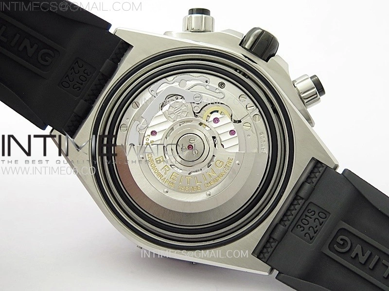 Chronomat B01 44mm SS BLSF 1:1 Best Edition Black Dial Silver Subdial on Black Rubber Strap A7750 to Cal.01