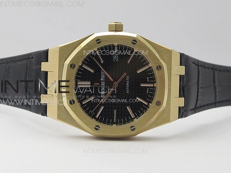 Royal Oak 41mm 15400 RG APSF 1:1 Best Edition Black Textured Dial on Black Leather Strap A3120 Super Clone V3