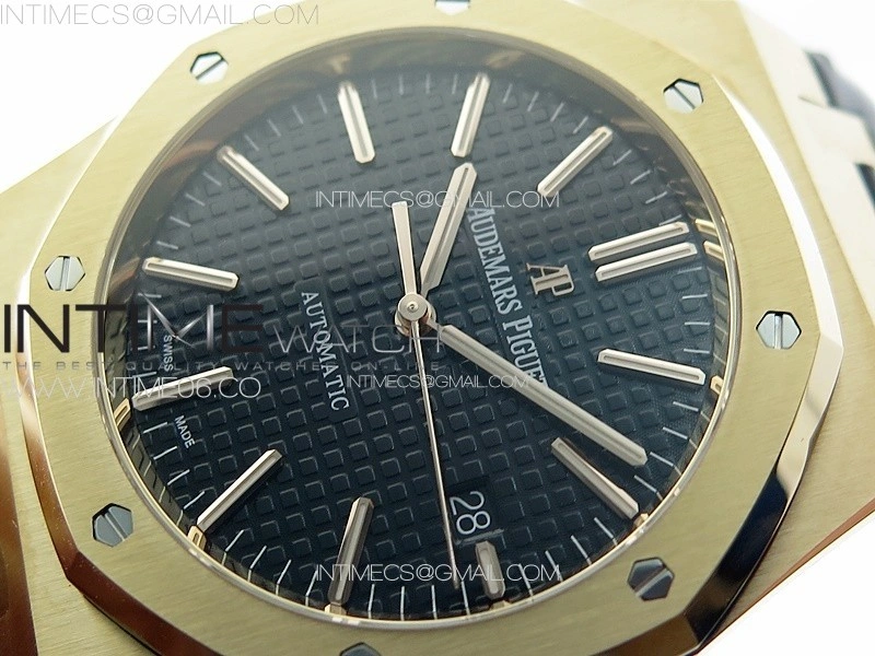 Royal Oak 41mm 15400 RG APSF 1:1 Best Edition Black Textured Dial on Black Leather Strap A3120 Super Clone V3