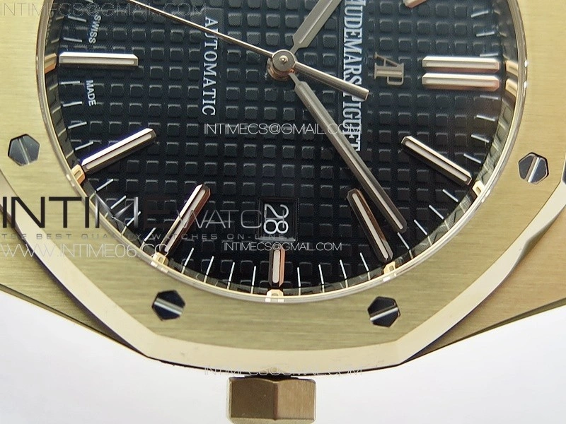 Royal Oak 41mm 15400 RG APSF 1:1 Best Edition Black Textured Dial on Black Leather Strap A3120 Super Clone V3