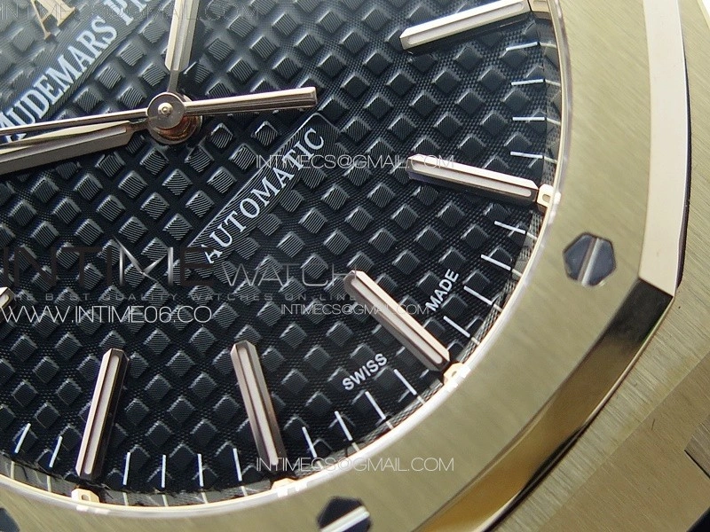 Royal Oak 41mm 15400 RG APSF 1:1 Best Edition Black Textured Dial on Black Leather Strap A3120 Super Clone V3