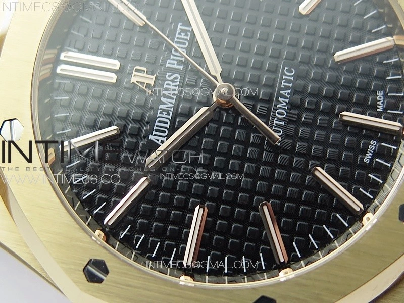 Royal Oak 41mm 15400 RG APSF 1:1 Best Edition Black Textured Dial on Black Leather Strap A3120 Super Clone V3