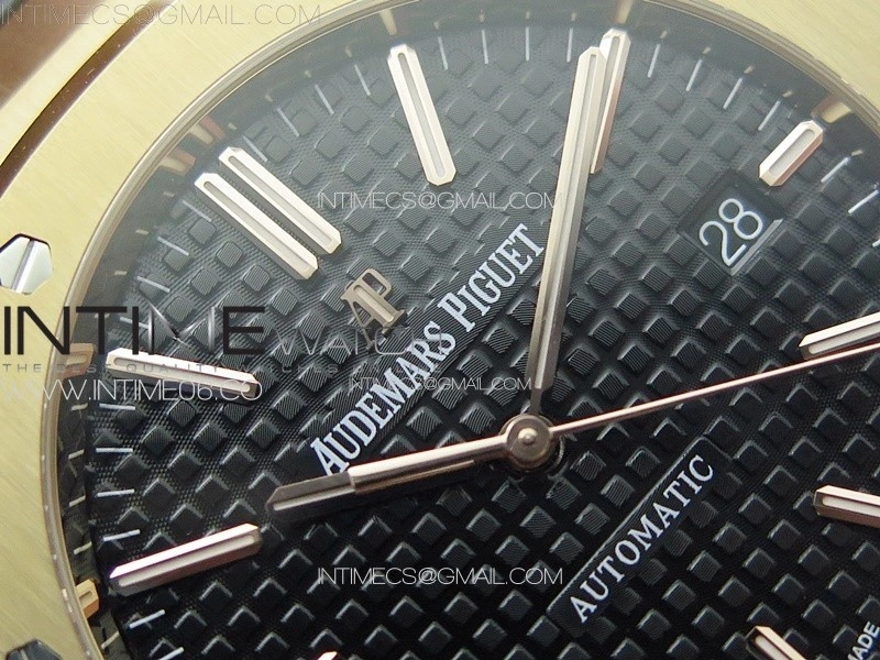 Royal Oak 41mm 15400 RG APSF 1:1 Best Edition Black Textured Dial on Black Leather Strap A3120 Super Clone V3