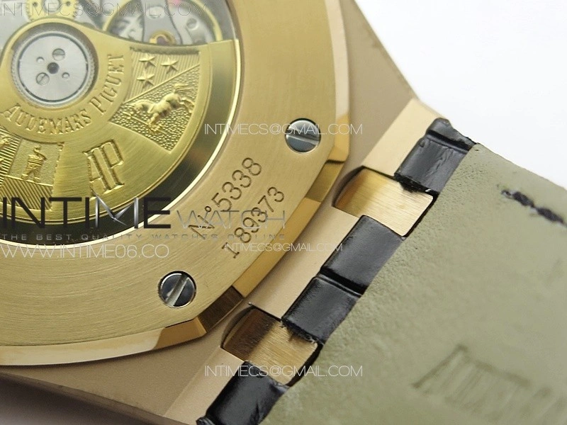 Royal Oak 41mm 15400 RG APSF 1:1 Best Edition Black Textured Dial on Black Leather Strap A3120 Super Clone V3