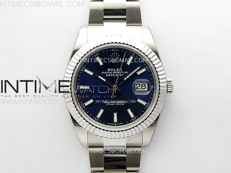 DateJust 41mm 126334 904 SS AR+F V2 1:1 Best Edition Fluted Bezel Blue Dial Sticks Markers on Oyster Bracelet DD3235