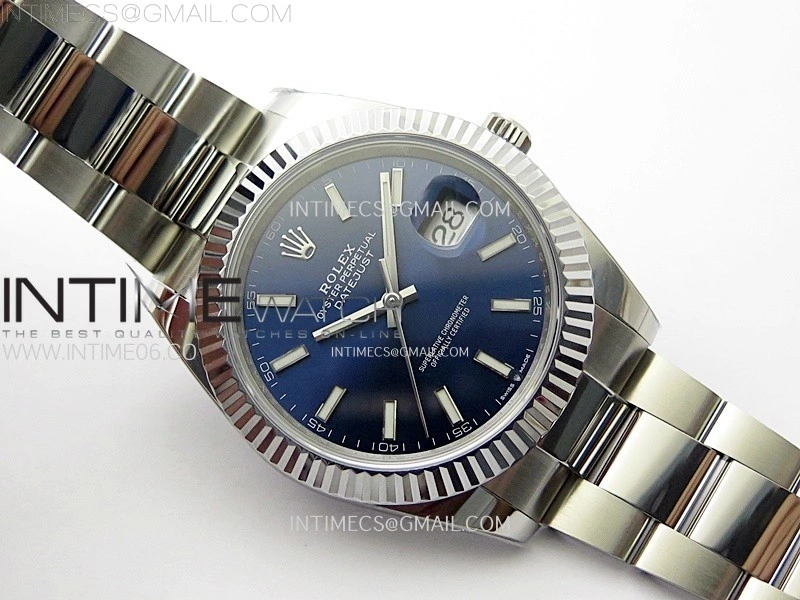 DateJust 41mm 126334 904 SS AR+F V2 1:1 Best Edition Fluted Bezel Blue Dial Sticks Markers on Oyster Bracelet DD3235
