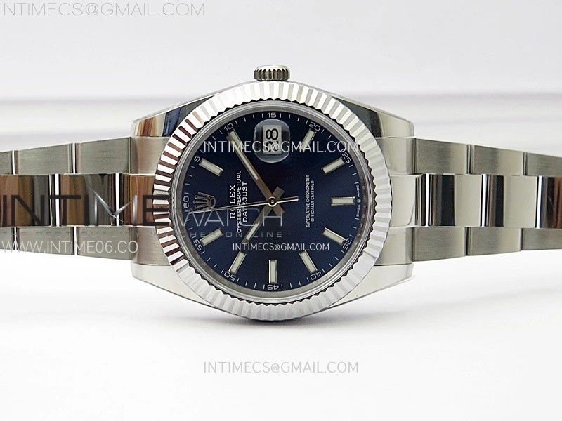 DateJust 41mm 126334 904 SS AR+F V2 1:1 Best Edition Fluted Bezel Blue Dial Sticks Markers on Oyster Bracelet DD3235