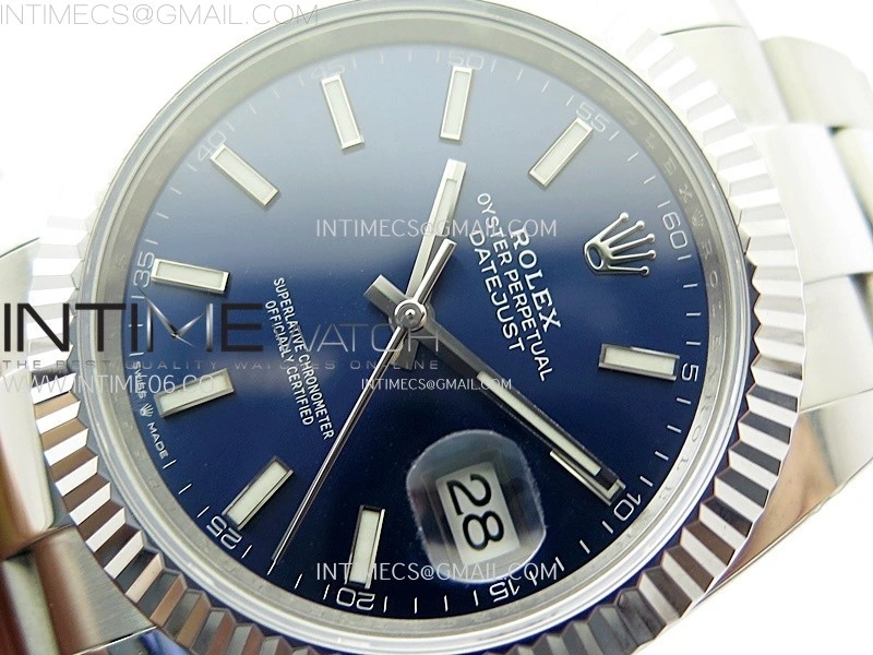DateJust 41mm 126334 904 SS AR+F V2 1:1 Best Edition Fluted Bezel Blue Dial Sticks Markers on Oyster Bracelet DD3235