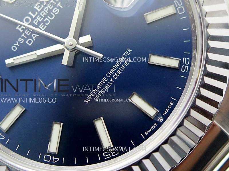 DateJust 41mm 126334 904 SS AR+F V2 1:1 Best Edition Fluted Bezel Blue Dial Sticks Markers on Oyster Bracelet DD3235