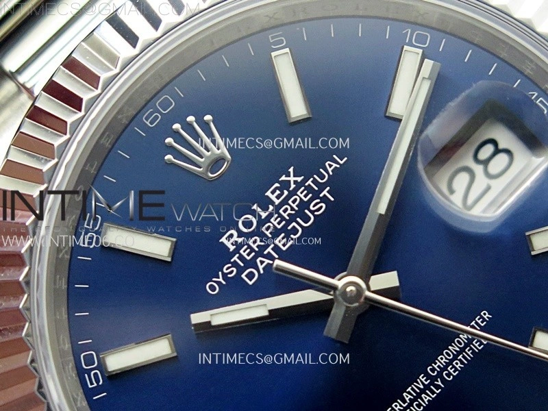 DateJust 41mm 126334 904 SS AR+F V2 1:1 Best Edition Fluted Bezel Blue Dial Sticks Markers on Oyster Bracelet DD3235