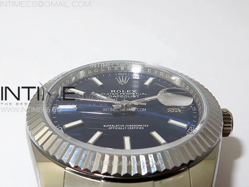 DateJust 41mm 126334 904 SS AR+F V2 1:1 Best Edition Fluted Bezel Blue Dial Sticks Markers on Oyster Bracelet DD3235