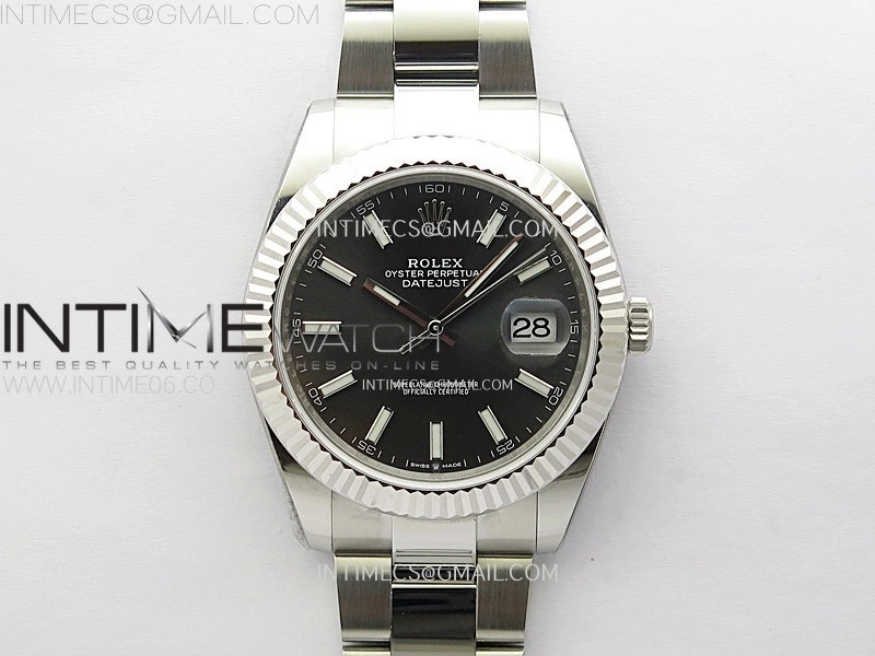 DateJust 41mm 126334 904 SS AR+F V2 1:1 Best Edition Fluted Bezel Gray Dial Sticks Markers on Oyster Bracelet DD3235