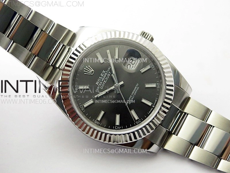 DateJust 41mm 126334 904 SS AR+F V2 1:1 Best Edition Fluted Bezel Gray Dial Sticks Markers on Oyster Bracelet DD3235