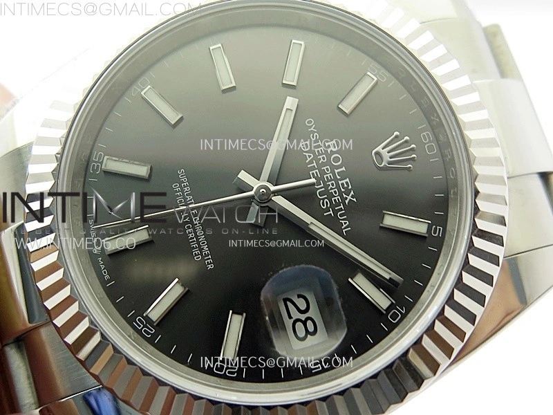 DateJust 41mm 126334 904 SS AR+F V2 1:1 Best Edition Fluted Bezel Gray Dial Sticks Markers on Oyster Bracelet DD3235