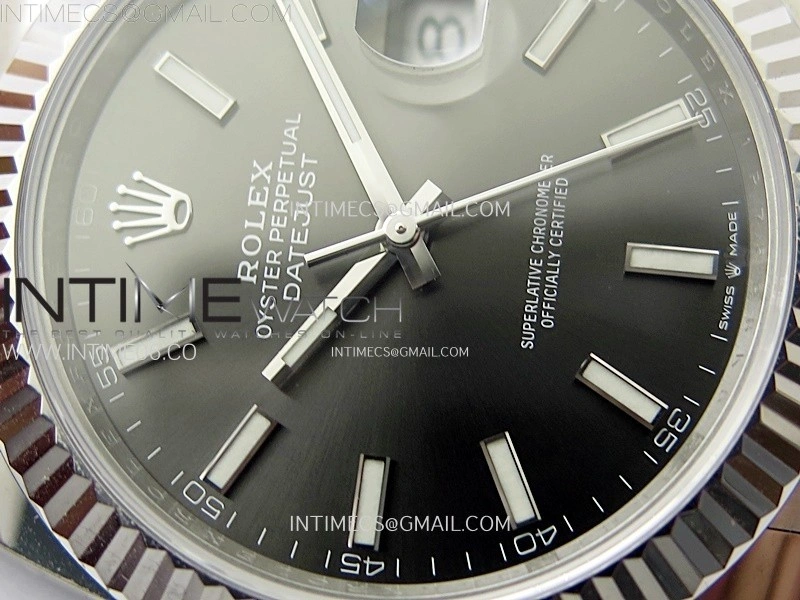DateJust 41mm 126334 904 SS AR+F V2 1:1 Best Edition Fluted Bezel Gray Dial Sticks Markers on Oyster Bracelet DD3235