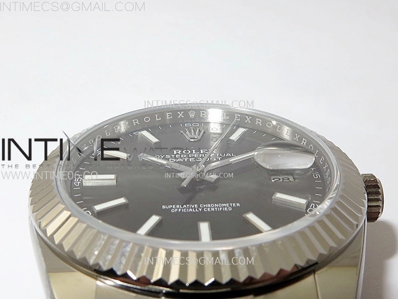 DateJust 41mm 126334 904 SS AR+F V2 1:1 Best Edition Fluted Bezel Gray Dial Sticks Markers on Oyster Bracelet DD3235