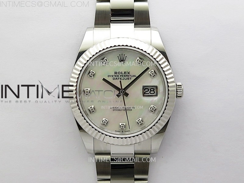 DateJust 41mm 126334 904 SS AR+F V2 1:1 Best Edition Fluted Bezel MOP Dial Diamond Markers on Oyster Bracelet DD3235