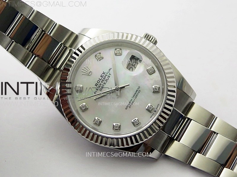 DateJust 41mm 126334 904 SS AR+F V2 1:1 Best Edition Fluted Bezel MOP Dial Diamond Markers on Oyster Bracelet DD3235