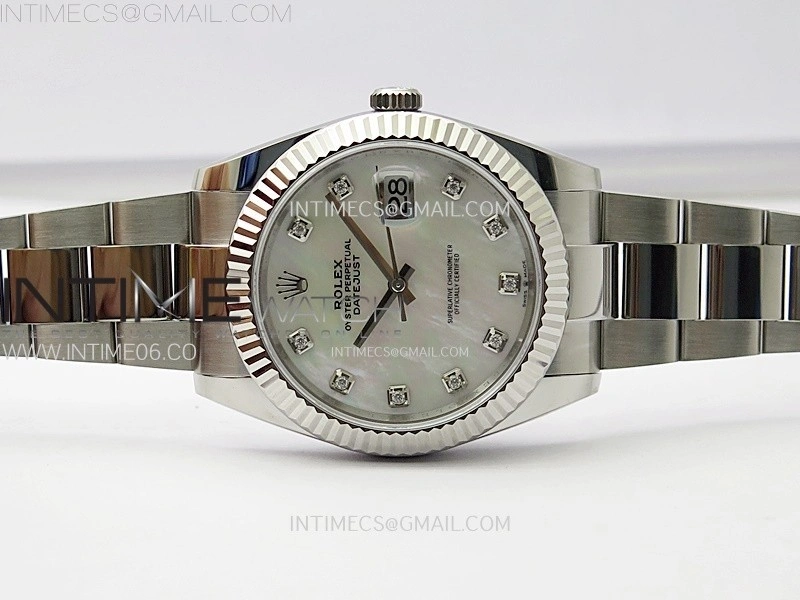 DateJust 41mm 126334 904 SS AR+F V2 1:1 Best Edition Fluted Bezel MOP Dial Diamond Markers on Oyster Bracelet DD3235