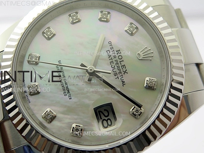 DateJust 41mm 126334 904 SS AR+F V2 1:1 Best Edition Fluted Bezel MOP Dial Diamond Markers on Oyster Bracelet DD3235