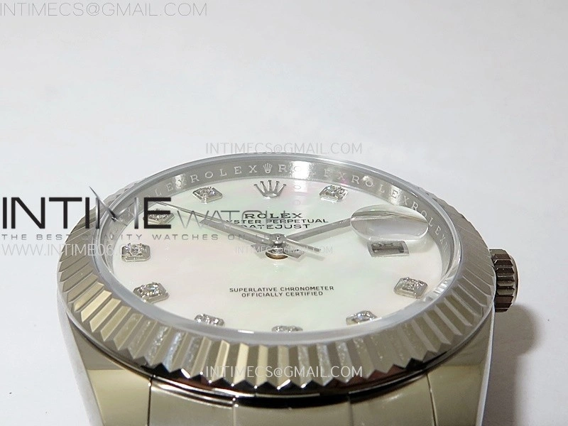 DateJust 41mm 126334 904 SS AR+F V2 1:1 Best Edition Fluted Bezel MOP Dial Diamond Markers on Oyster Bracelet DD3235