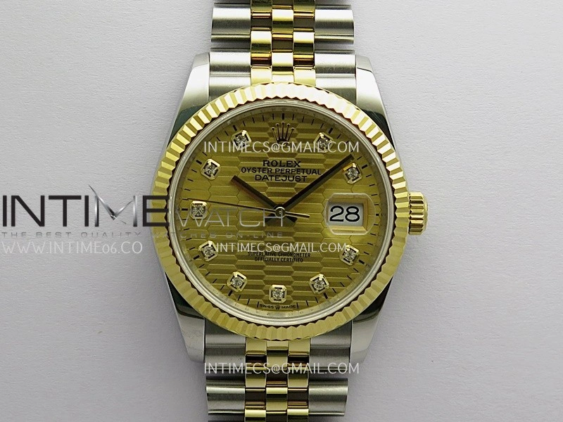 DateJust 36mm 126233 SS YG V2 QF 1:1 Best Edition Gold Fluted Dial Diamond Marker On SS YG Jubilee Bracelet SH3235