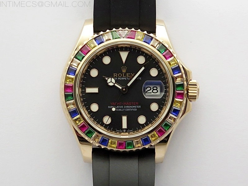 Yacht-Master 126655 KF 1:1 Gain Weight Best Edition Rainbow Bezel RG Wrapped on Oysterflex Strap VR3235