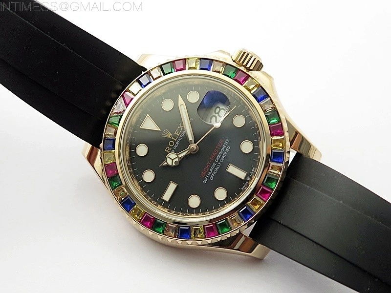 Yacht-Master 126655 KF 1:1 Gain Weight Best Edition Rainbow Bezel RG Wrapped on Oysterflex Strap VR3235