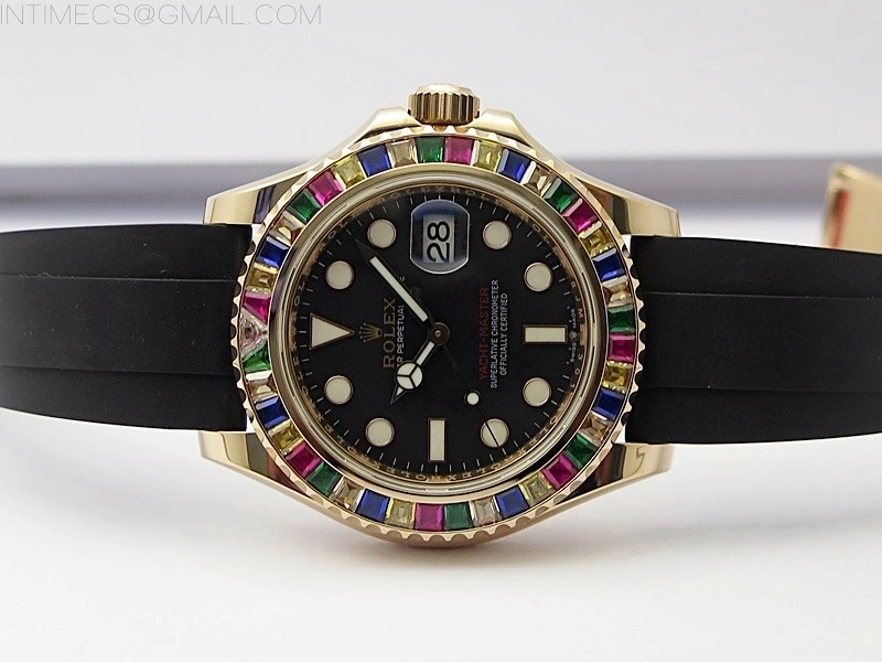 Yacht-Master 126655 KF 1:1 Gain Weight Best Edition Rainbow Bezel RG Wrapped on Oysterflex Strap VR3235
