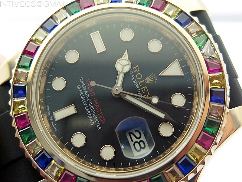 Yacht-Master 126655 KF 1:1 Gain Weight Best Edition Rainbow Bezel RG Wrapped on Oysterflex Strap VR3235
