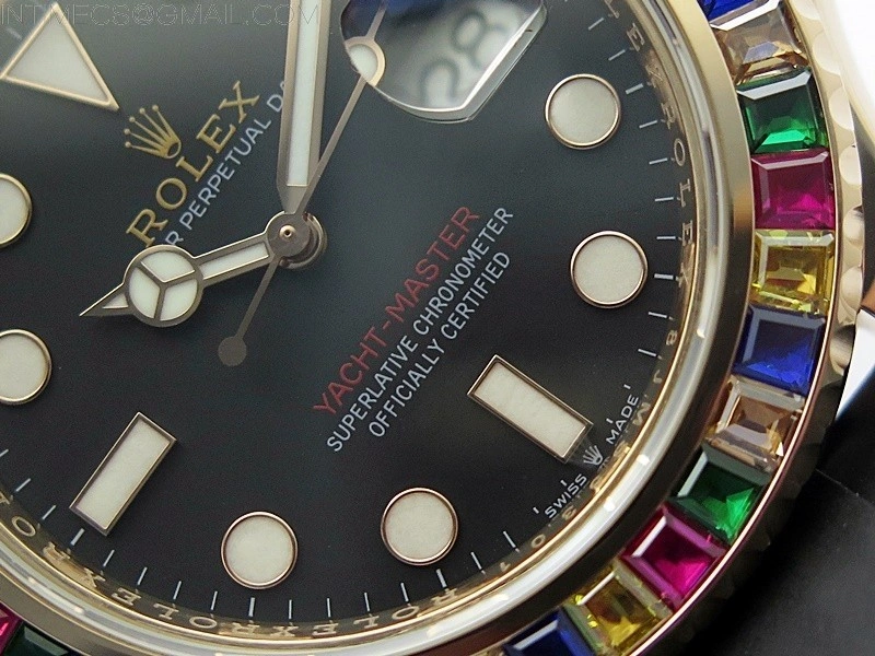 Yacht-Master 126655 KF 1:1 Gain Weight Best Edition Rainbow Bezel RG Wrapped on Oysterflex Strap VR3235