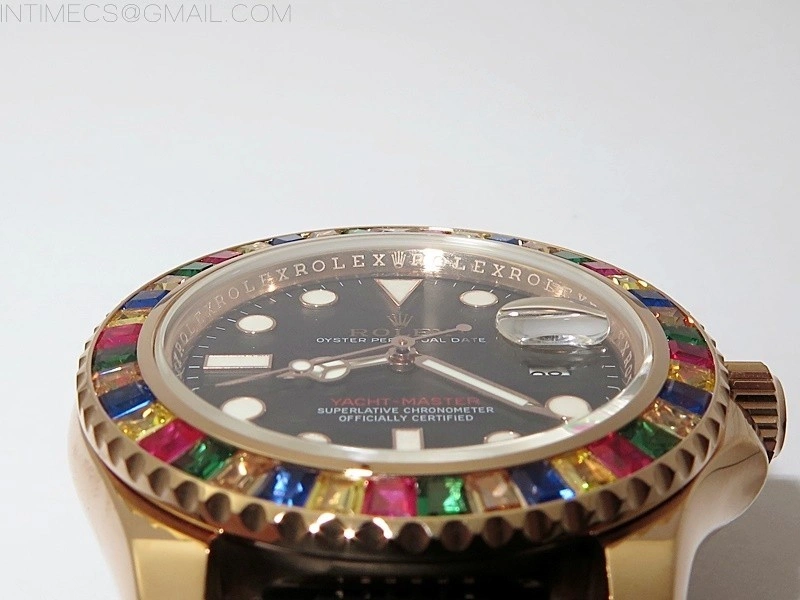 Yacht-Master 126655 KF 1:1 Gain Weight Best Edition Rainbow Bezel RG Wrapped on Oysterflex Strap VR3235