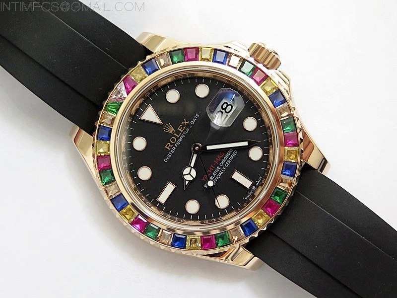 Yacht-Master 126655 KF 1:1 Gain Weight Best Edition Rainbow Bezel RG Wrapped on Oysterflex Strap VR3235