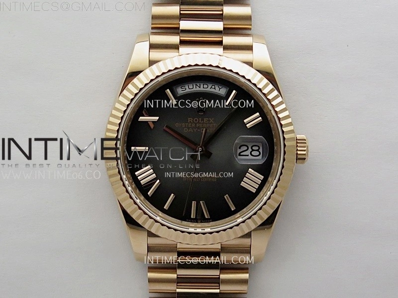 Day Date 228235 40mm 904L RG QF 1:1 Gain Weight Black Gradient Dial Roman Markers on RG President Bracelet A2836