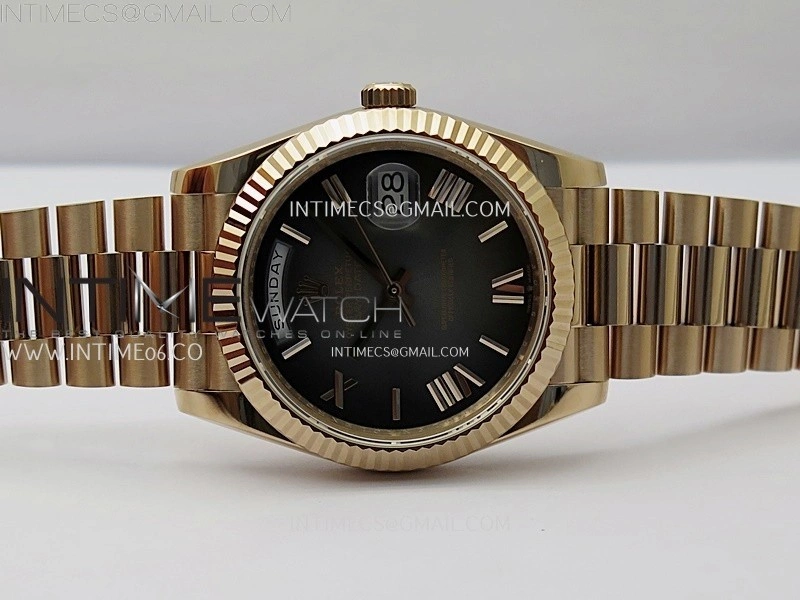 Day Date 228235 40mm 904L RG QF 1:1 Gain Weight Black Gradient Dial Roman Markers on RG President Bracelet A2836
