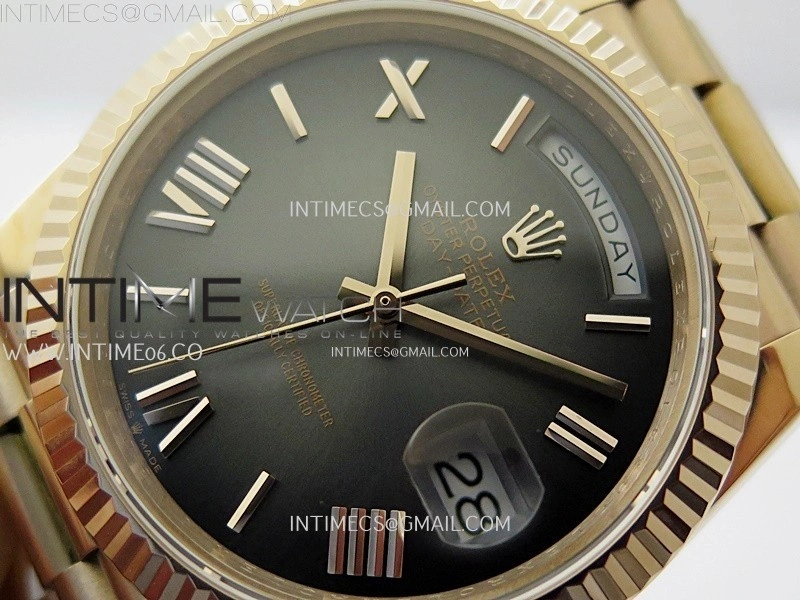 Day Date 228235 40mm 904L RG QF 1:1 Gain Weight Black Gradient Dial Roman Markers on RG President Bracelet A2836