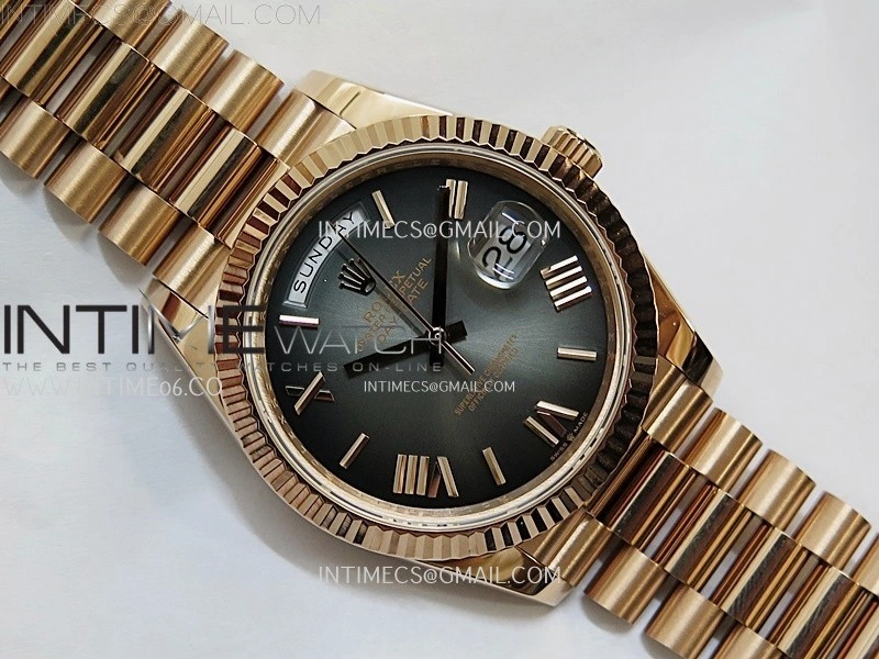Day Date 228235 40mm 904L RG QF 1:1 Gain Weight Black Gradient Dial Roman Markers on RG President Bracelet A2836