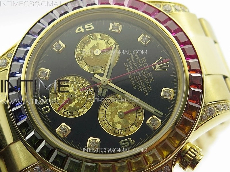 Daytona 116589RBOW YG Rainbow Crystal APSF Best Edition Black Dial on SS Bracelet A7750