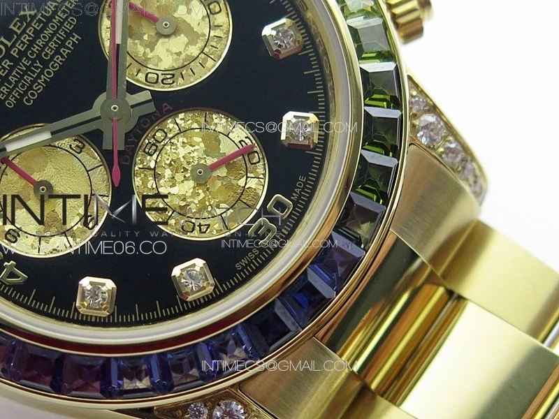 Daytona 116589RBOW YG Rainbow Crystal APSF Best Edition Black Dial on SS Bracelet A7750