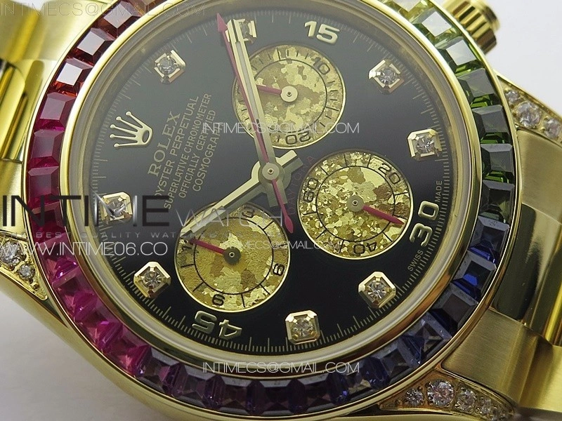 Daytona 116589RBOW YG Rainbow Crystal APSF Best Edition Black Dial on SS Bracelet A7750
