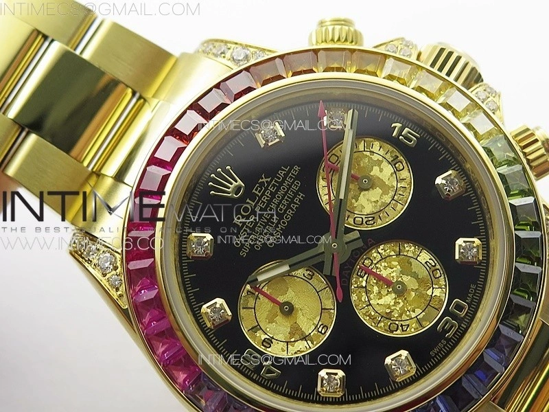 Daytona 116589RBOW YG Rainbow Crystal APSF Best Edition Black Dial on SS Bracelet A7750