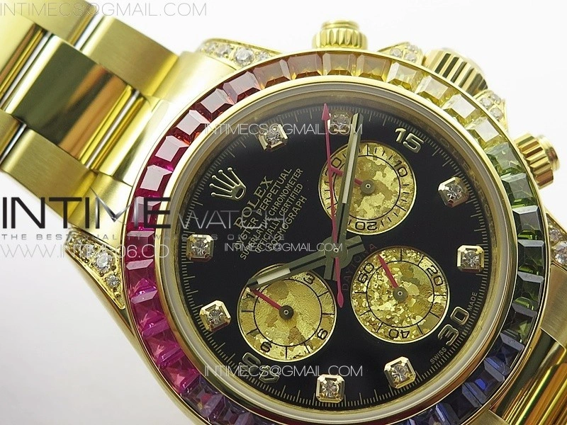 Daytona 116589RBOW YG Rainbow Crystal APSF Best Edition Black Dial on SS Bracelet A7750