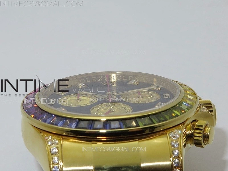 Daytona 116589RBOW YG Rainbow Crystal APSF Best Edition Black Dial on SS Bracelet A7750
