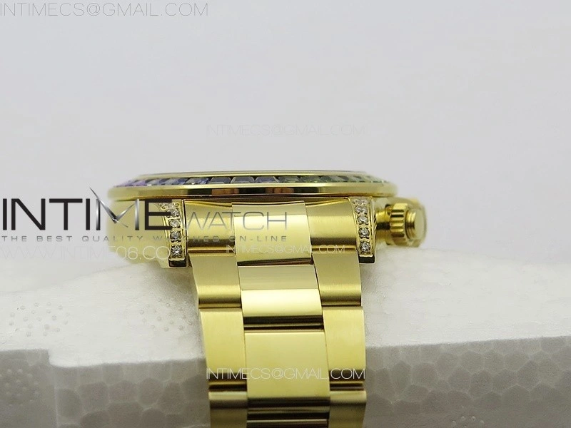 Daytona 116589RBOW YG Rainbow Crystal APSF Best Edition Black Dial on SS Bracelet A7750