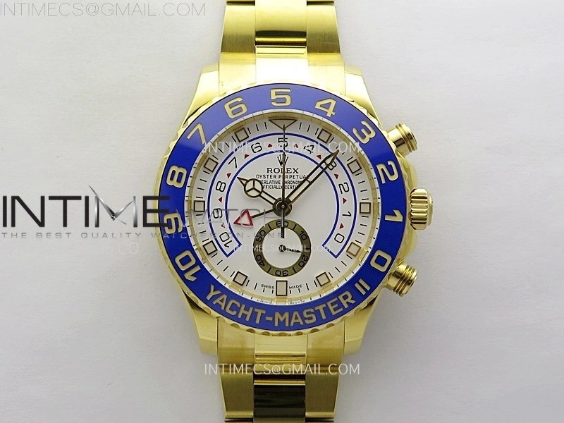 YachtMaster II 116688 Blue Ceramic Bezel YG KF 1:1 Best Edition White Dial on YG Bracelet A7750