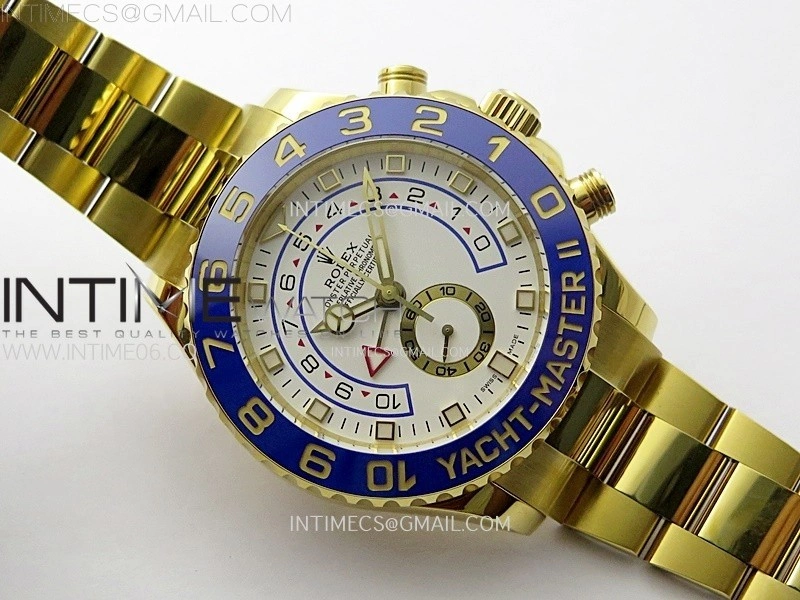 YachtMaster II 116688 Blue Ceramic Bezel YG KF 1:1 Best Edition White Dial on YG Bracelet A7750