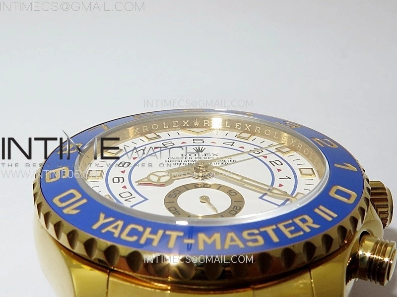 YachtMaster II 116688 Blue Ceramic Bezel YG KF 1:1 Best Edition White Dial on YG Bracelet A7750