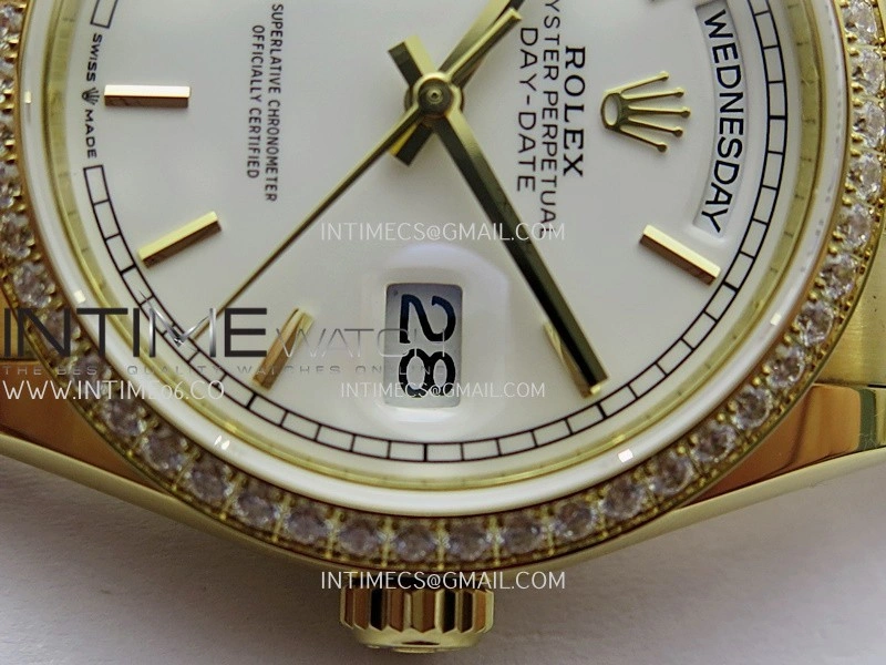 Day Date 128348 YG Gain Weight KF 1:1 White Dial Stick Marker On President Bracelet A2836
