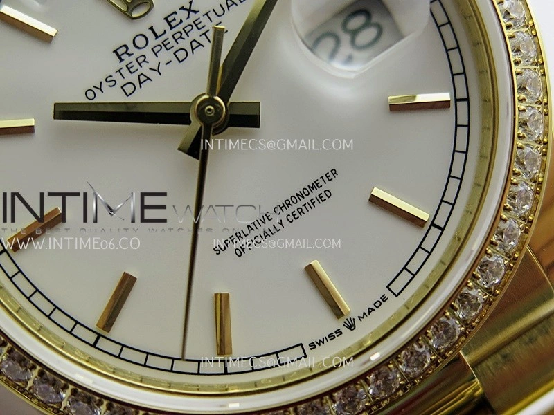 Day Date 128348 YG Gain Weight KF 1:1 White Dial Stick Marker On President Bracelet A2836
